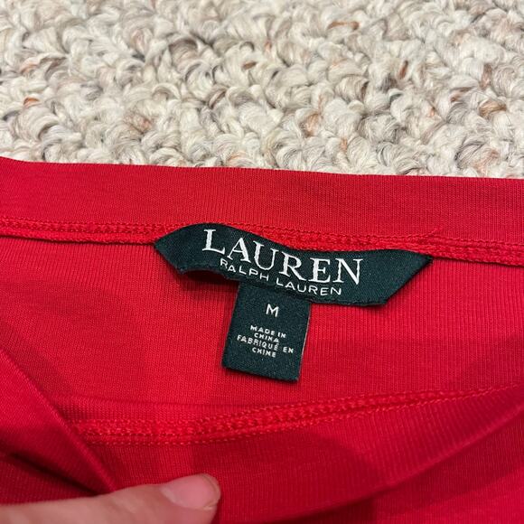 Lauren Ralph Lauren Bow Detail Short Sleeve Tee Sz M Red Christmas Preppy - Picture 2 of 6